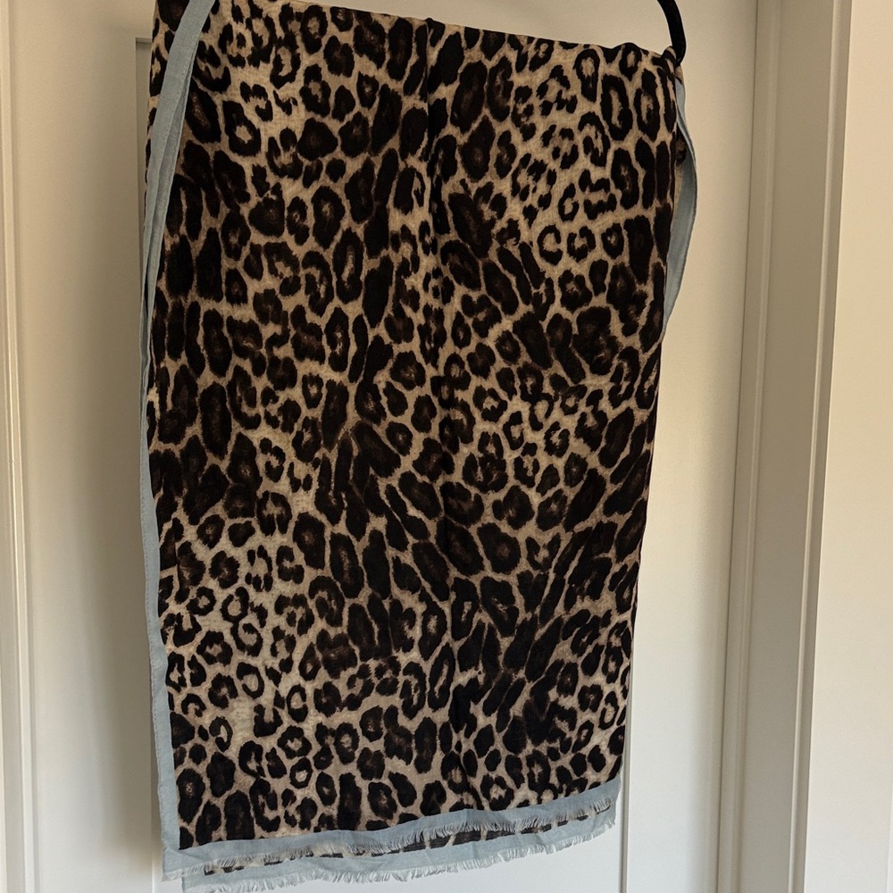 Leopard Print Scarf with Fringe